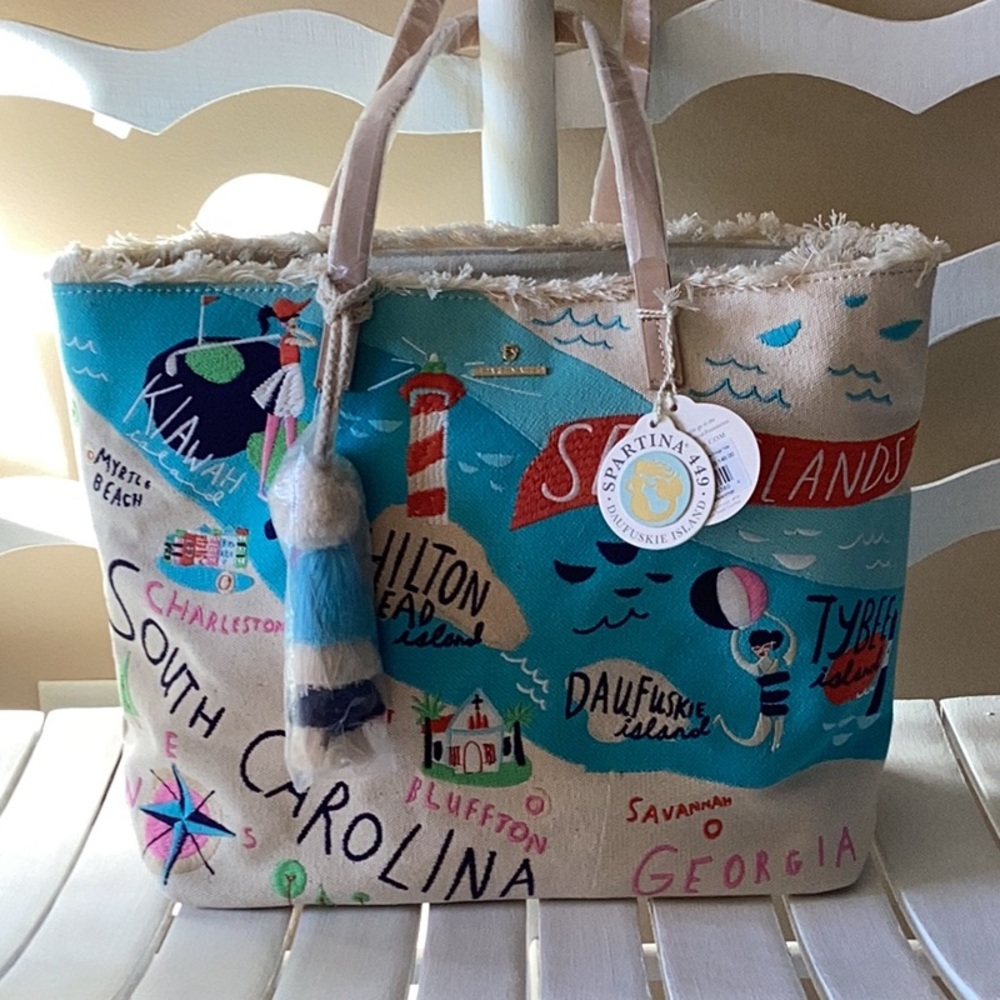 SPARTINA 449 SEA ISLANDS Beach Tote Embroidered Hilton Head Tybee Myrtle Beach